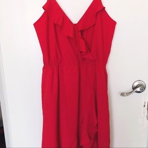 Bebe Red Asymmetrical Ruffle Dress